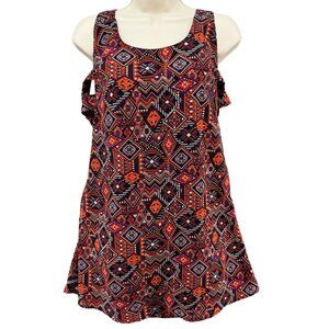 Tobi Mini Tank Dress Red Burgundy Aztec Print Boho Sleeveless Pullover Size M